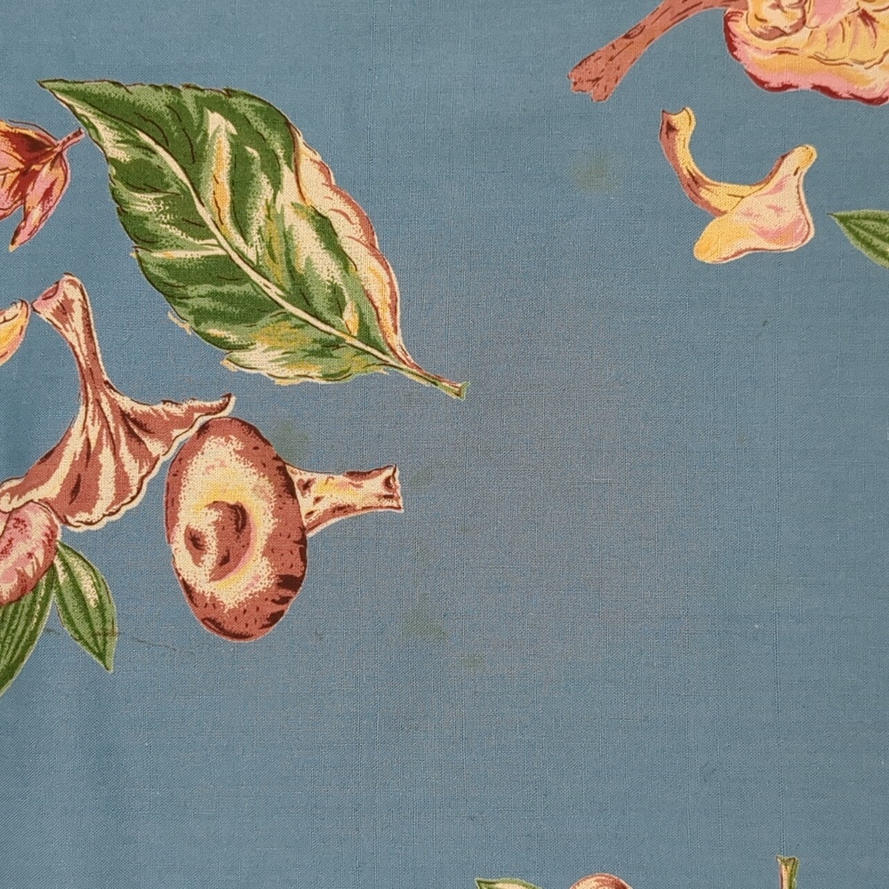 April Cornell Autumn Mushroom Forager 54x54 Blue Tablecloth - Picture 3 of 5